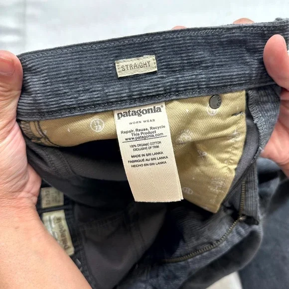 Patagonla Straight Pants Mens Size 32x32 Gray Cotton Corduroy 5-Pocket Outdoor